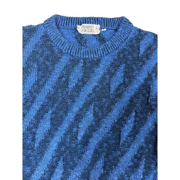 VTG Franco Ziche Italy Blue /Black Cotton Sweater Tundra Coogi Style 80s 90s XL - Picture 8 of 9